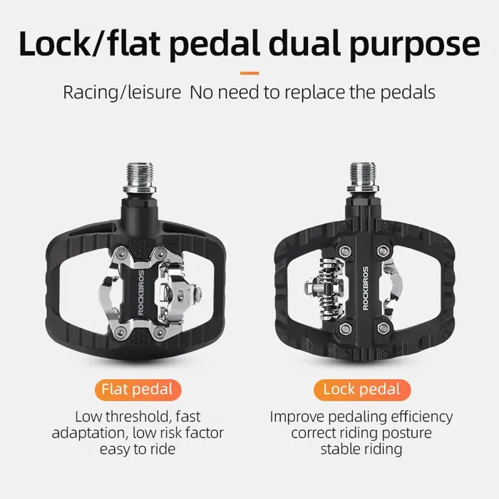 ROCKBROS pédales de vélo demi-verrouillage pédale plate 2-en-1 anti-dérapant Nylon vtt