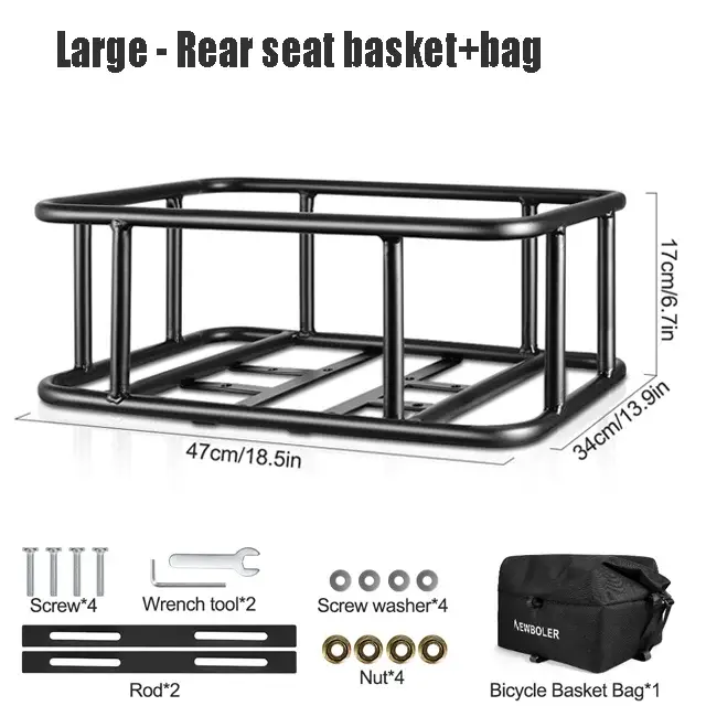 Panier de vélo arrière avec grand panier de support de vélo arrière pour vélo