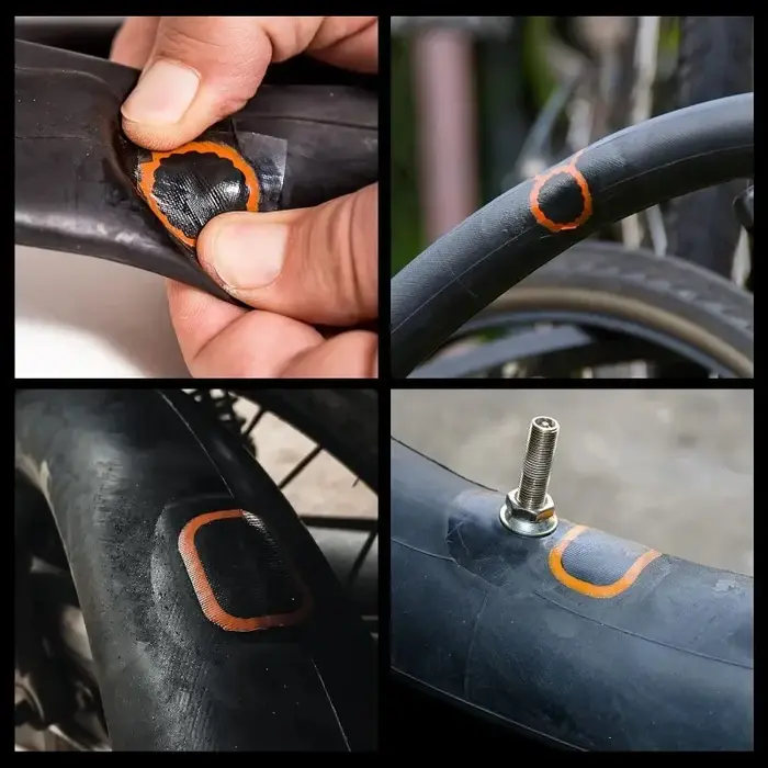 Kit de réparation de vélo avec patchs et outils vulcanisés