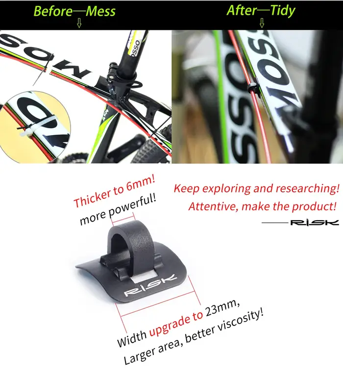 RISK Fixe-câbles de vélo en forme de C pour tube de frein et de transmission, pince de fixation pour