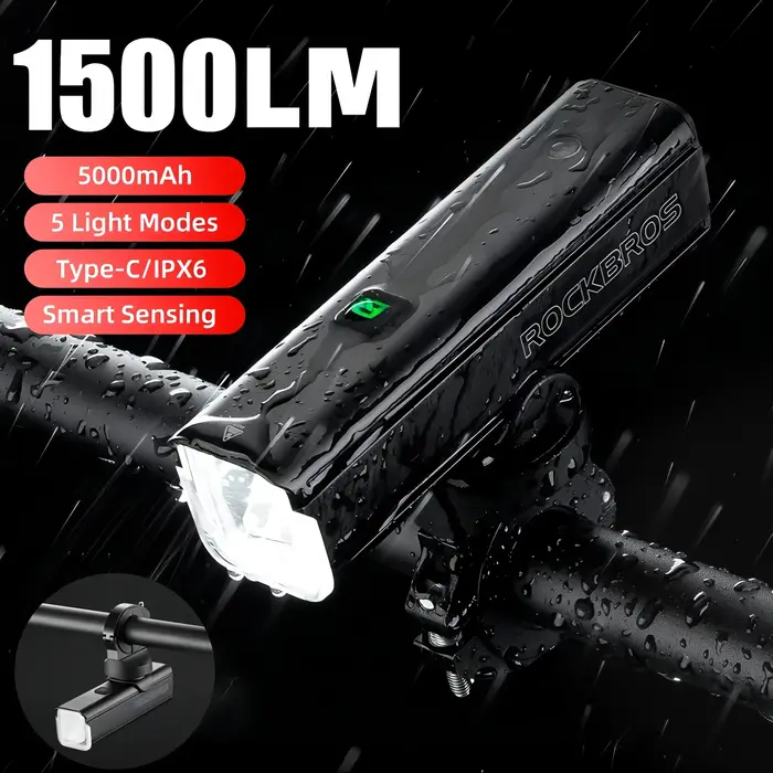 ROCKBROS lumière de vélo 1500LM5000mAh type-c