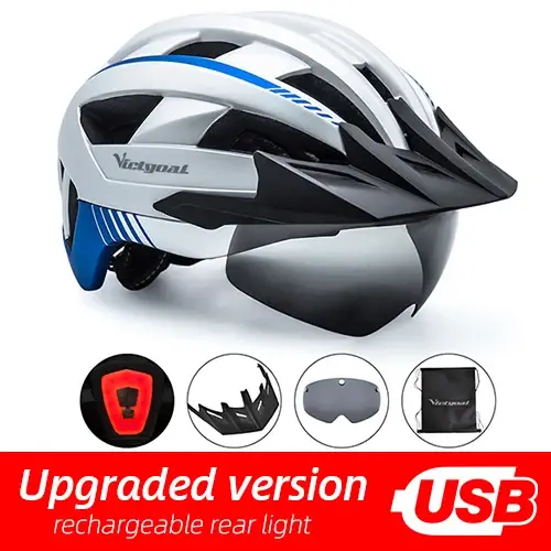 VICTGOAL casque de vélo Rechargeable USB avec visière lunettes feu arrière Scooter électrique vtt ca
