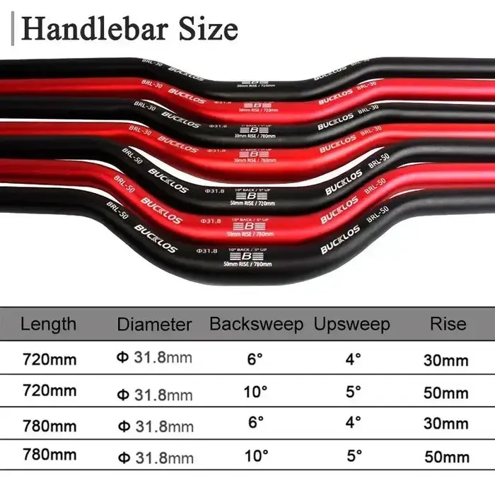 BUCKLOS VTT guidon 31.8mm 25.4mm vélo Riser barre 620/660/720/780mm en alliage d'aluminium vtt