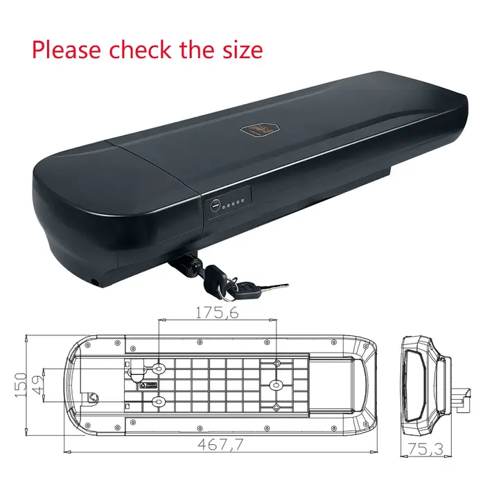 Batterie de vélo électrique Phylion pour porte-bagages arrière 36V 10.4Ah 13Ah 15Ah 17.5Ah 21Ah E-bike Joycube Wall-ES