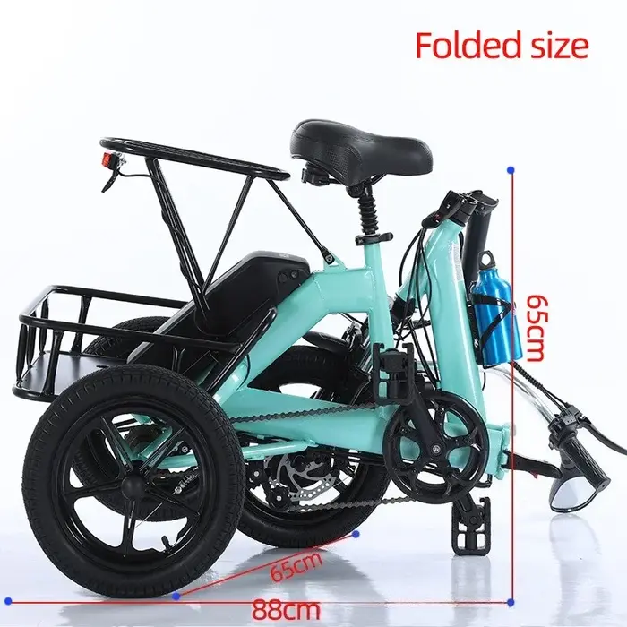 Tricycle électrique pliable de 14 pouces, 350W, 48V10.4Ah, en alliage d'aluminium, vélo électrique pour adultes, écran LCD, réglage à 3 vitesses avec phare et klaxon