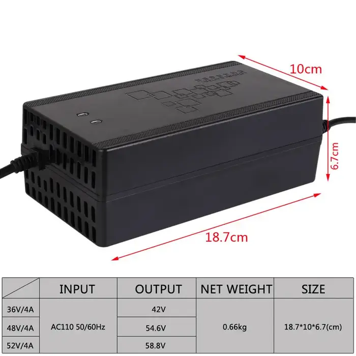 Chargeur de batterie Lithium Li-ion pour vélo électrique, prise DC XLR RCA EU 36V 42V 48V 54.6V 52V 