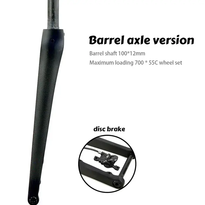 Fourche de vélo de gravier en carbone rigide pour pneus larges 700x55C