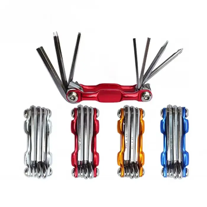 Kit d'outils multi-réparation portable avec clé Allen pliante et clés hexagonales pour entretien de vélo et réglage de rayons en métal noir bleu ou jaune