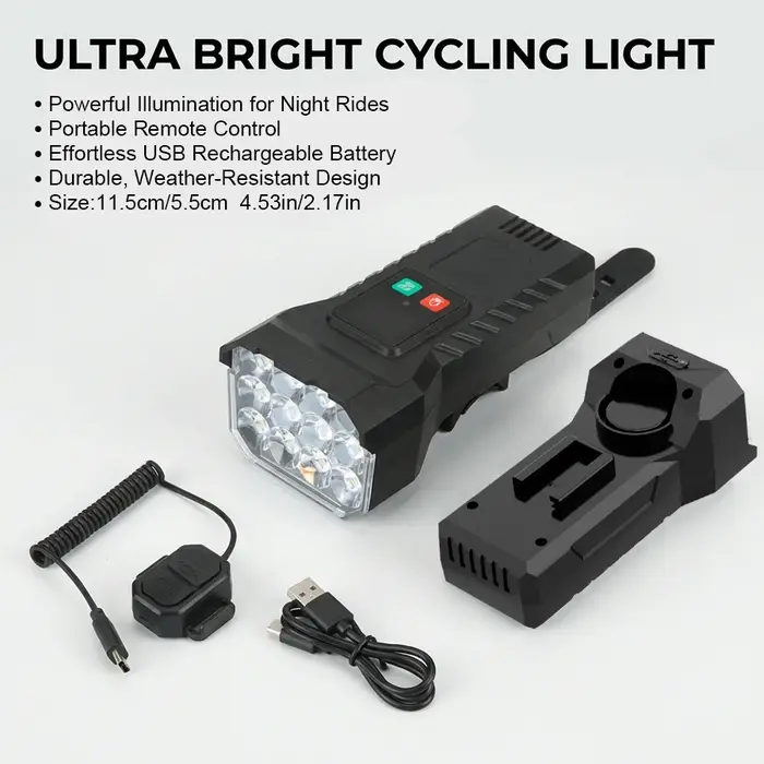 Phare avant de vélo puissant à 12 LED