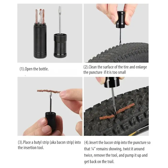 Kit de réparation de pneus tubeless pour vélos de route et VTT – Bouchons en caoutchouc