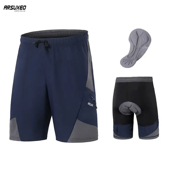 ARSUXEO Short de cyclisme d'été 2 en 1 pour homme avec coussin en silicone
