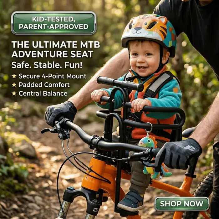 Siège enfant avant pour vélo VTT avec accoudoirs et pédales, réglable et rembourré Siège auto pour enfant Porte-bébé