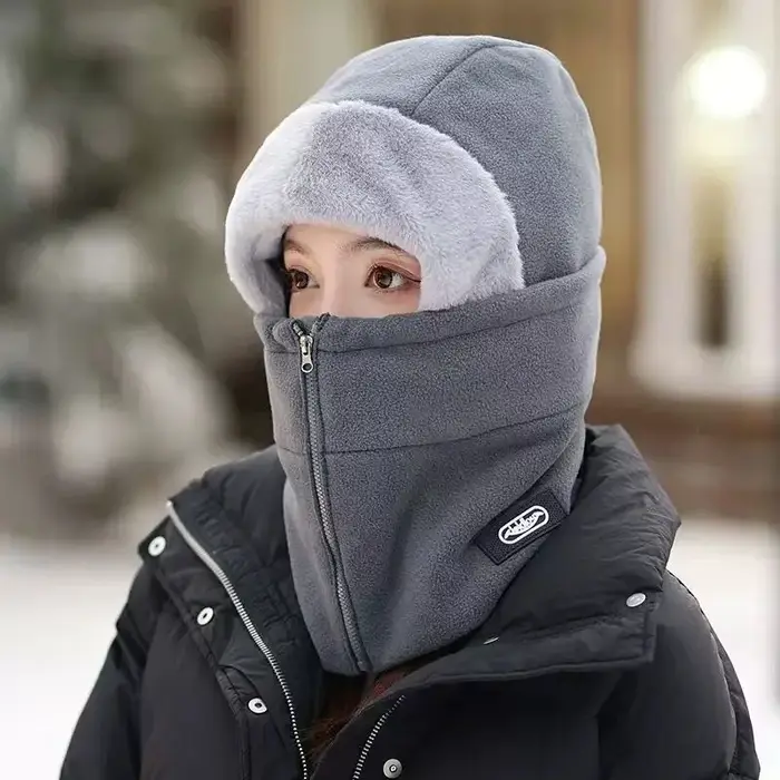 Guêtre de cou de cyclisme coupe-vent unisexe d'hiver avec conception de fermeture éclair casquette intégrée doublure thermique pour vélo équitation ski moto