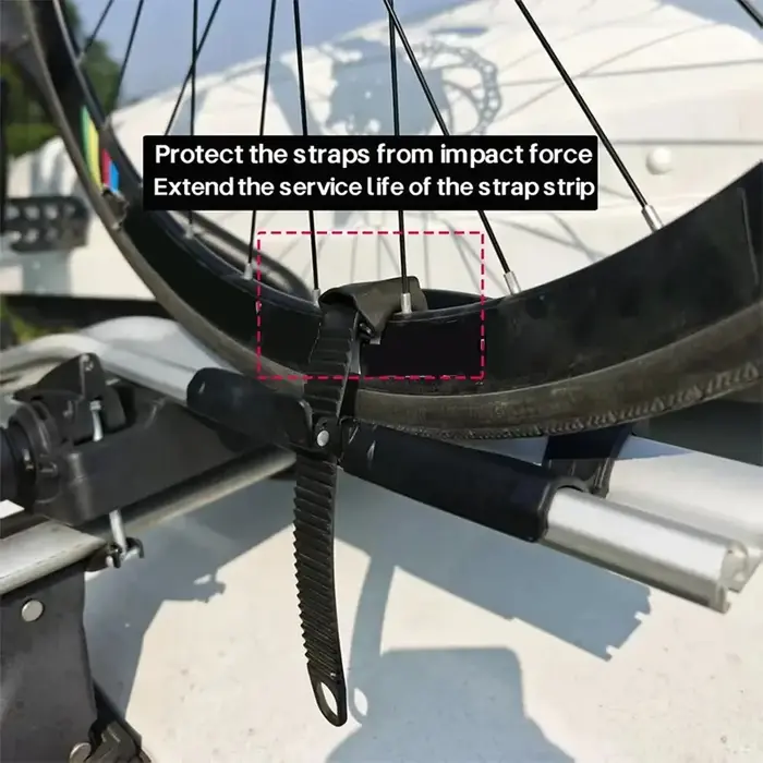 Sangles d'adaptation pour porte-vélos de toit avec coussin de protection pour cadre de vélo et anneau en acier