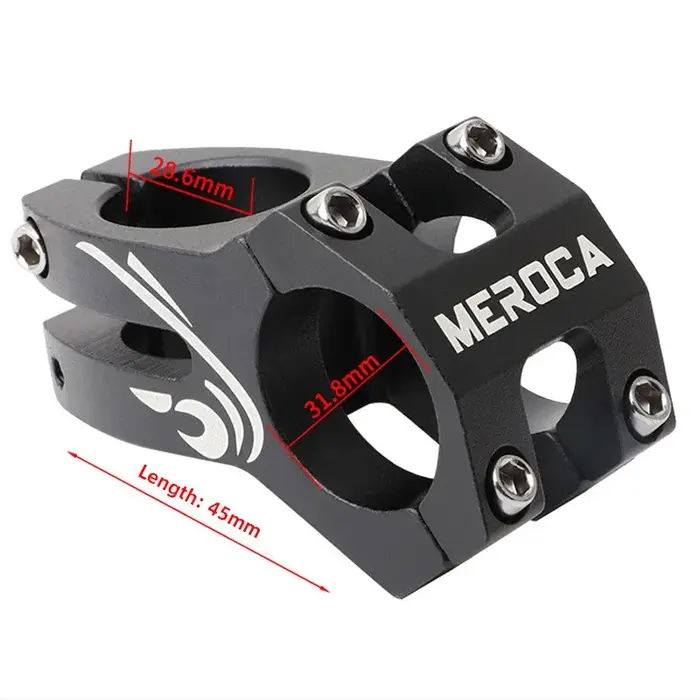 Tige de guidon MEROCA MTB 45 mm, tige courte creuse pour vélo, 28,6*31,8 mm, tige de guidon pour vélo de montagne et de route, en alliage d'aluminium.