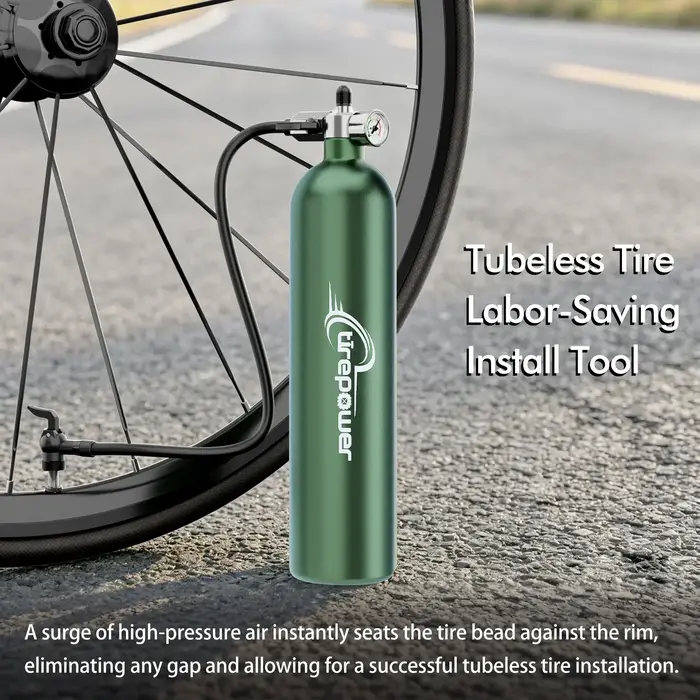 Bouteille d'air 1,3 L en alliage d'aluminium avec manomètre pour gonflage rapide pneus tubeless VTT et vélo de route rouge ou jaune