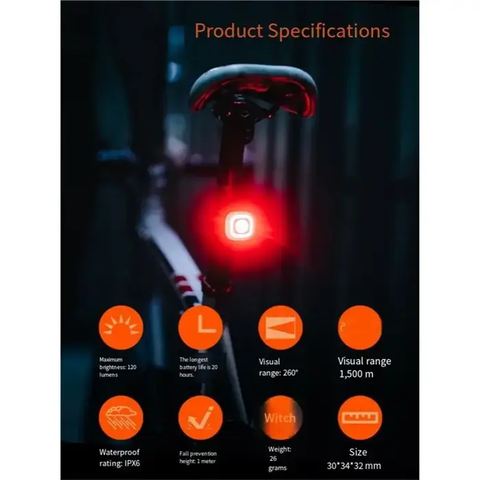 Feu arrière de vélo intelligent RN120 ABS