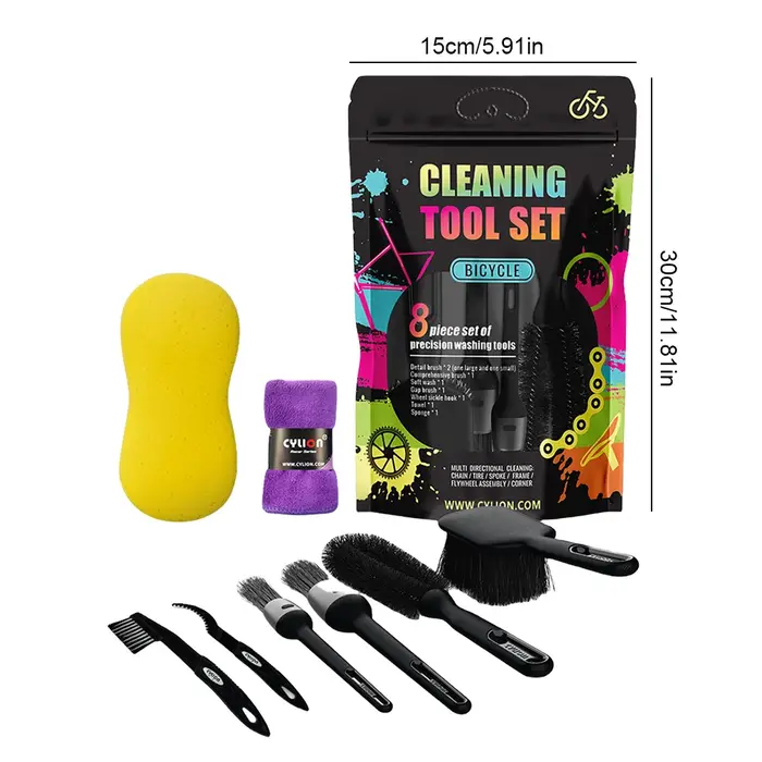 8 pièces ensemble d'outils de nettoyage de vélo Kit de brosse