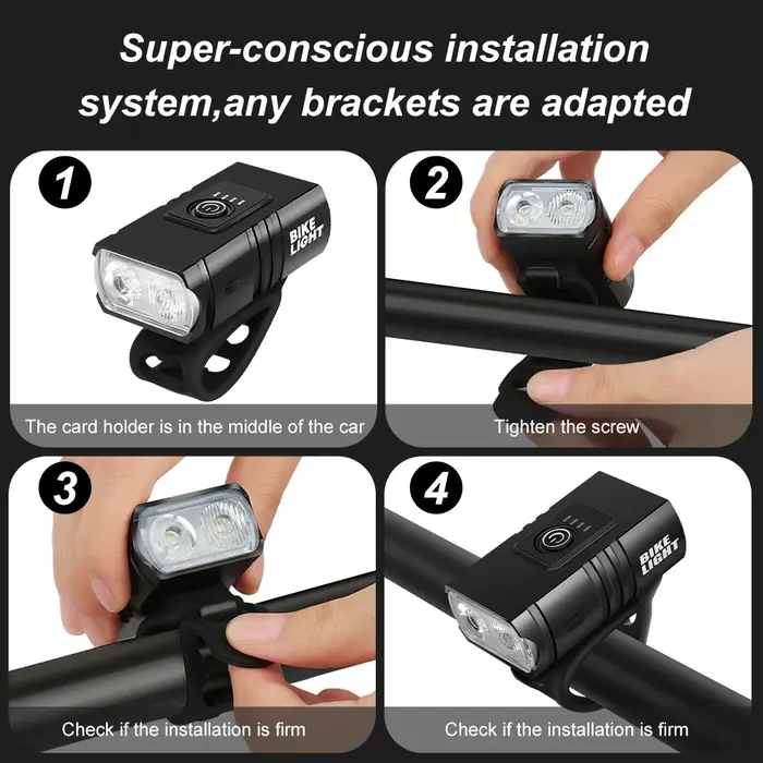 Lampe de poche LED aste USB pour vélo, éclairage avant de vélo, lampe de sauna de vélo, lampe VTT, 6 modes, BK02, T6
