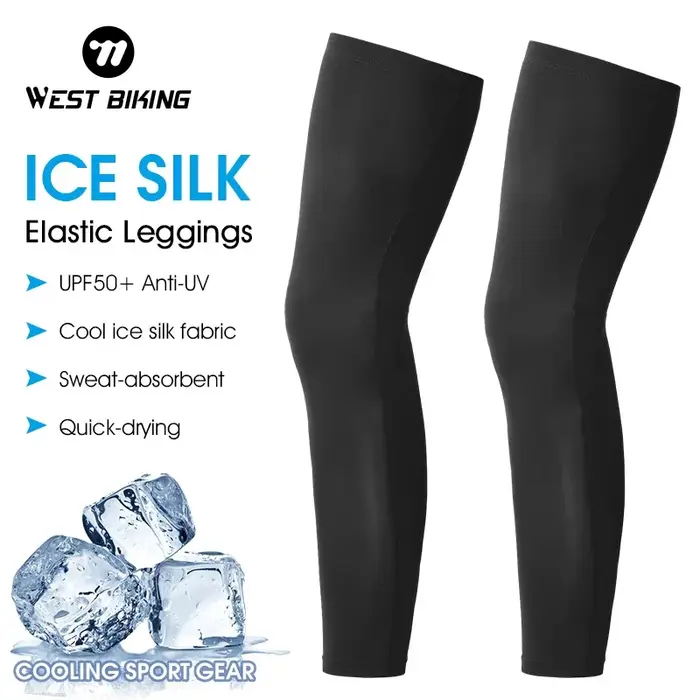 Jambières de sport en soie glacée antidérapantes avec compression et protection UV pour cyclisme et course à pied été noir