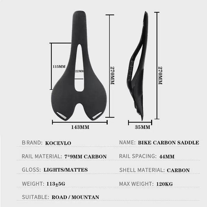 Selle ultralégère en fibre de carbone pour vélo de route et VTT