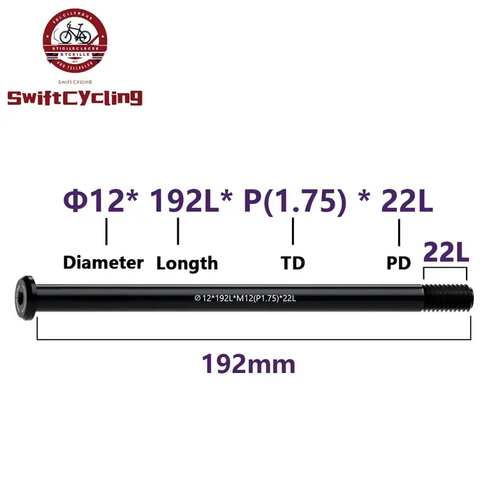Swift vtt vélo de route à axe traversant fourche avant arbre brochettes M12x1.75 12x166/175/192 moyeu arrière vélo libération rapide brochette vélo Cargo