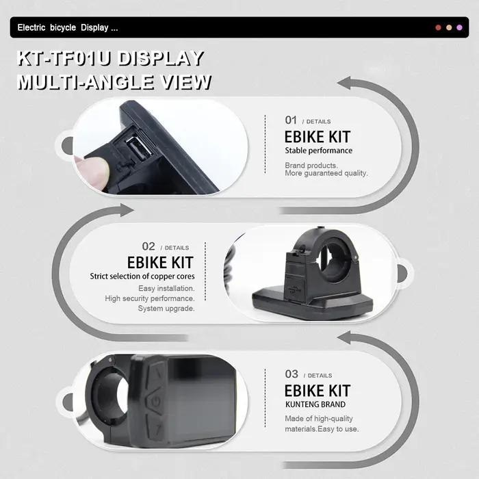 Afficheur pour vélo électrique ebike KT-TF01U 24V36V48V SM/prise étanche (avec USB) compatible avec le contrôleur KT