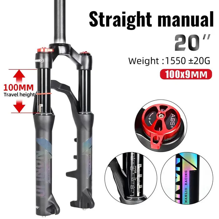 Nanlio 20/24" fourche de suspension VTT pour jeunes, dégagement et verrouillage rapides, voyage 100-