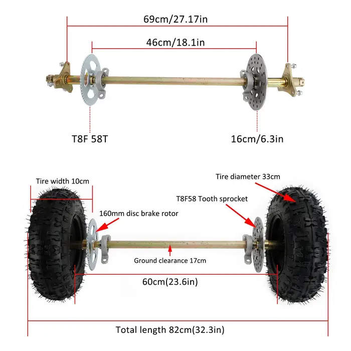Kit complet de moyeu de roue d'assemblage d'essieu arrière de 29 pouces pour vélos de dérive Go Kart Quad Trike