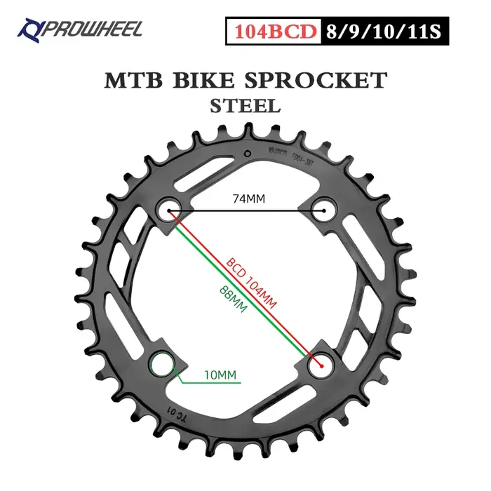 Prowheel 104BCD plateau rond vtt vélo 32T 34T 36T 38T 40T roue à chaîne large étroite