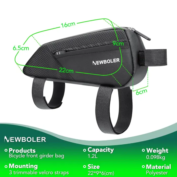 NEWBOLER sac de vélo 1.2L cadre Portable Tube avant sac de cyclisme vtt route