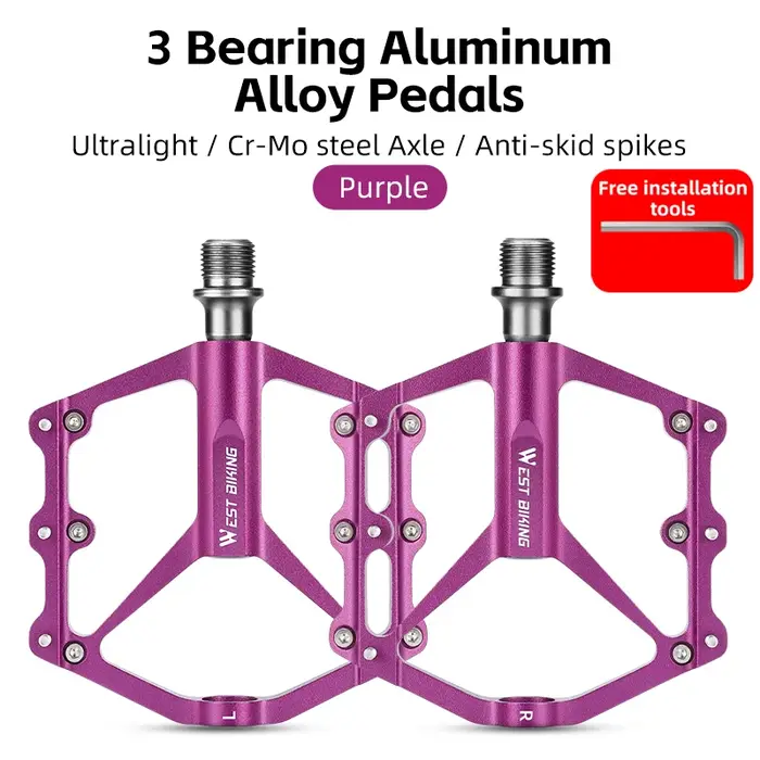WEST BIKING – pédales de vélo vtt, 3 roulements, pédales plates ultralégères en alliage d'aluminium,