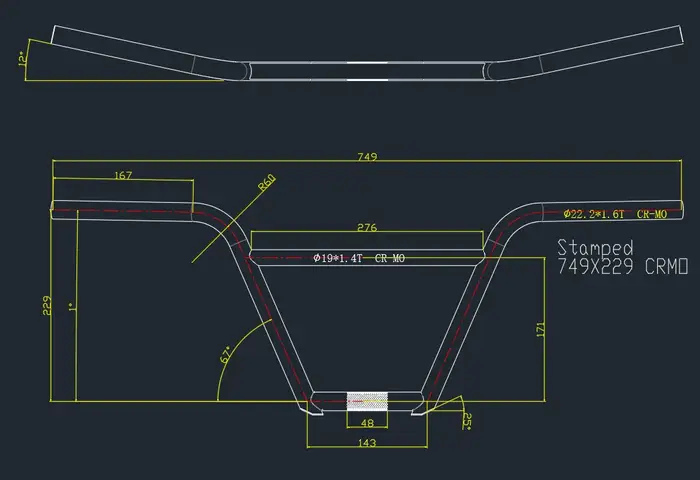 Guidon de route en acier chromoly et fer quatre pièces 750mm barre courbée pour vélo de course cyclisme et sport extérieur