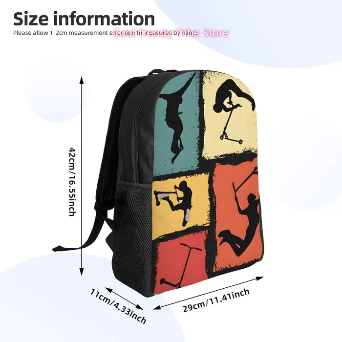 Trucs quotidiens pour une trottinette freestyle, accompagnés d'un sac à dos décontracté au design plat et élégant, parfait pour Stro