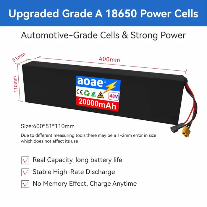 Batterie de scooter électrique 48V 13S4P 20Ah 18650 cellules de qualité A avec BMS intégré XT60 JST pour Kugoo M4 M4Pro MaxSpeed Series Long Range