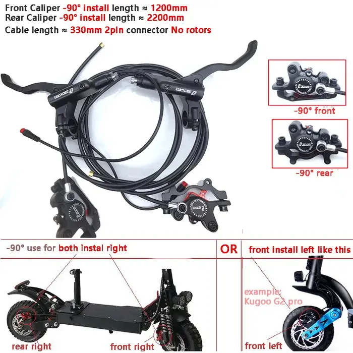 Zoom vélo Scooter électrique mise hors tension contrôle huile hydraulique étrier de frein à disque 2200 2000 1000mm pour zéro kaabo KUGOO e-bike