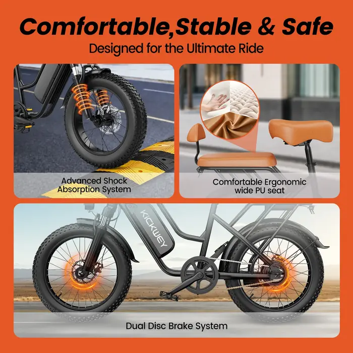 Vélo électrique Kickwey LD20 250W & 1000W 48V 20AH avec pneus larges 20x3 pouces