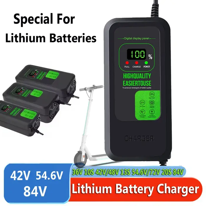 Chargeur de batterie lithium 2A 5A 36V 10S 42V/48V 13S 54.6V/72V 20S 84V pour trottinette électrique, prise DC 36V 48V 72V