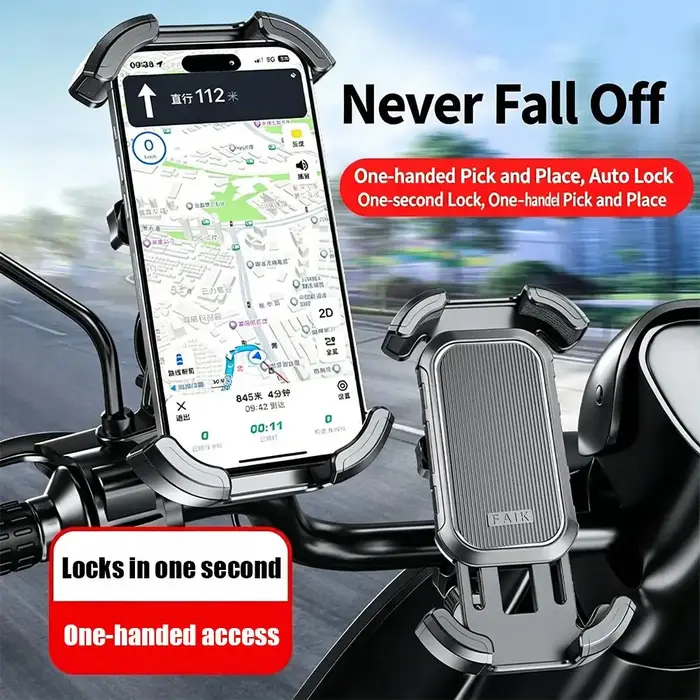 Support de téléphone portable pour motos, vélos et scooters, fixation à quatre coins, verrouillage antichoc multiple