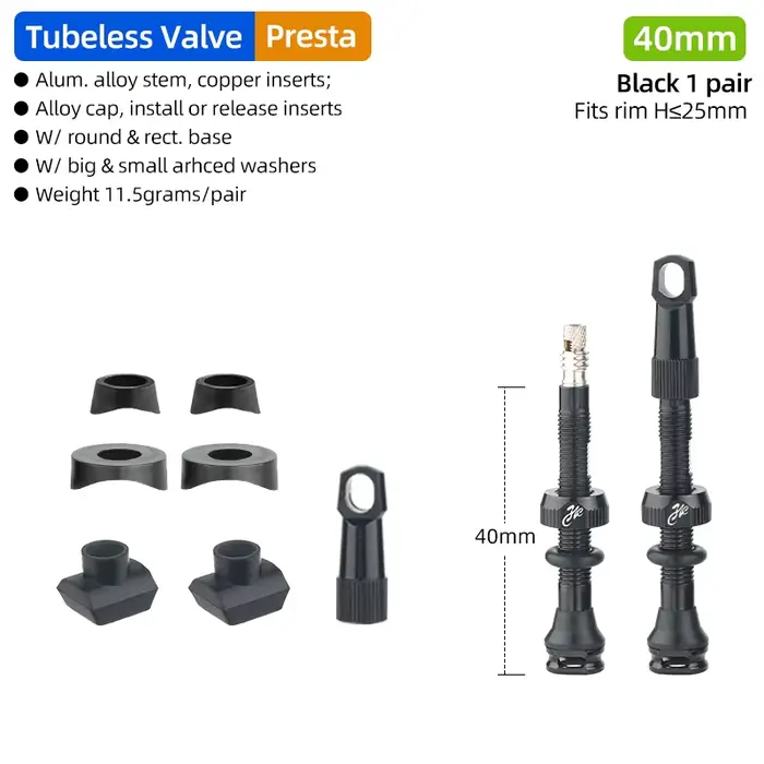 Valve de pneu Tubeless de vélo, jante en carbone, vannes Presta 40 50 65 80mm F/V, noyau en laiton d