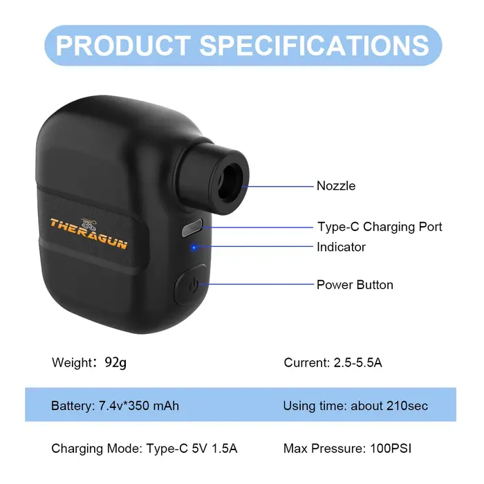 Mini pompe à vélo gonfleur d'air Portable Rechargeable 100PSI 5V type-c accessoires