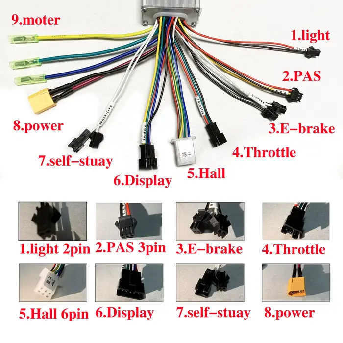 Kit de vélo électrique 24V/36V/48V: contrôleur d'onde sinusoïdale 25A avec instrument LED S800