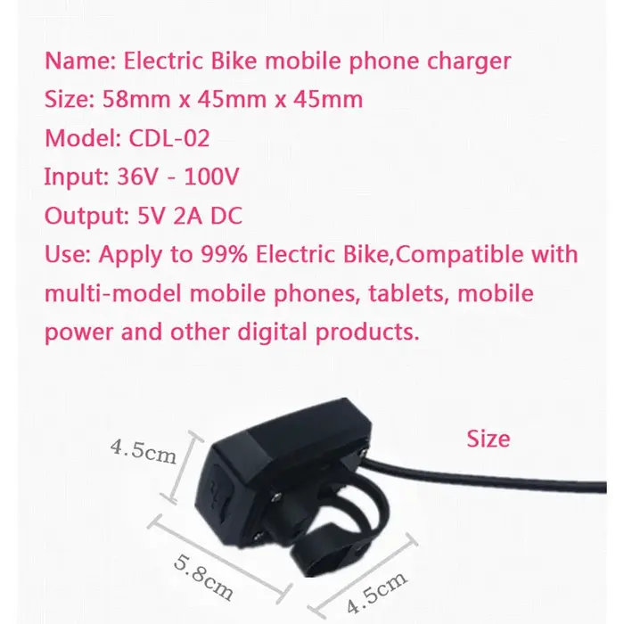 Chargeur USB de vélo électrique