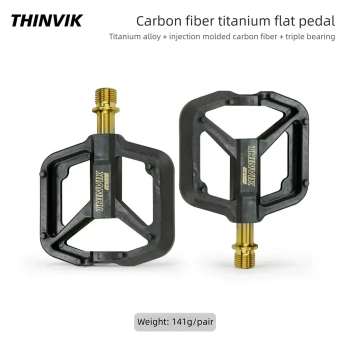 THINVIK Pédales de vélo plates ultralégères en fibre de carbone 141g avec axe en titane 3 roulements
