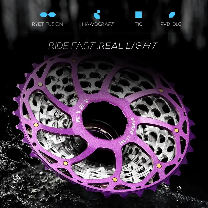 Cassette 12 vitesses RYET 2026 ultralégère 230g 11-34T CNC Alu/Acier HG pour vélo de route/gravel Shimano K7