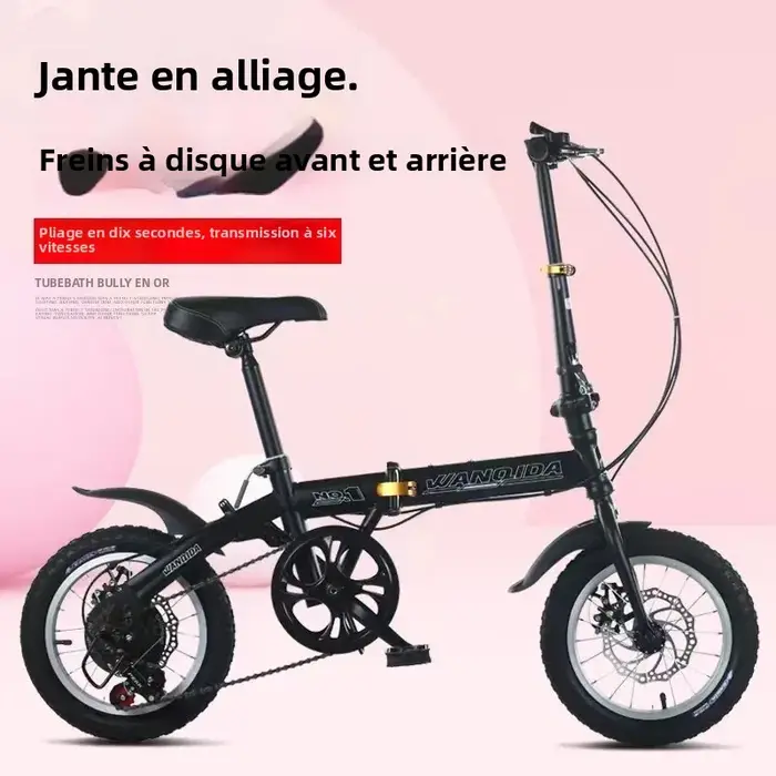 Vélo pliable, petit vélo de 12 pouces pour garçons et filles, transmission portable et ultralégère avec freins à disque