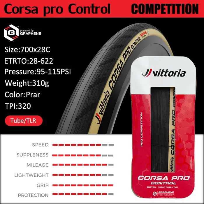 Vittoria Corsa NEXT/Corsa Control/Corsa Pro/Rubino Pro 700 × 25/28/30C Pneu sans chambre à air en graphène