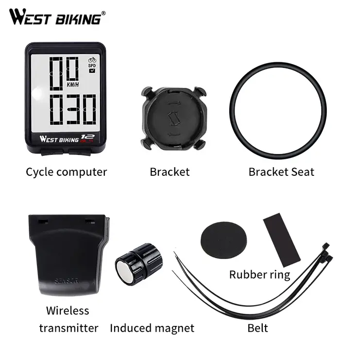 WEST BIKING : compteur de vélo avec ou sans fil, affichage de la vitesse et du kilométrage, grand écran rétroéclairé, étanche, 12 fonctions pour le cyclisme et le VTT.
