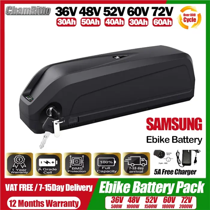 48v Hailong 36v 52v 60v 72v 24 30ah 40ah 50 60ah Batterie Velo Electrique Ebike Bateria 20ah cham-ri