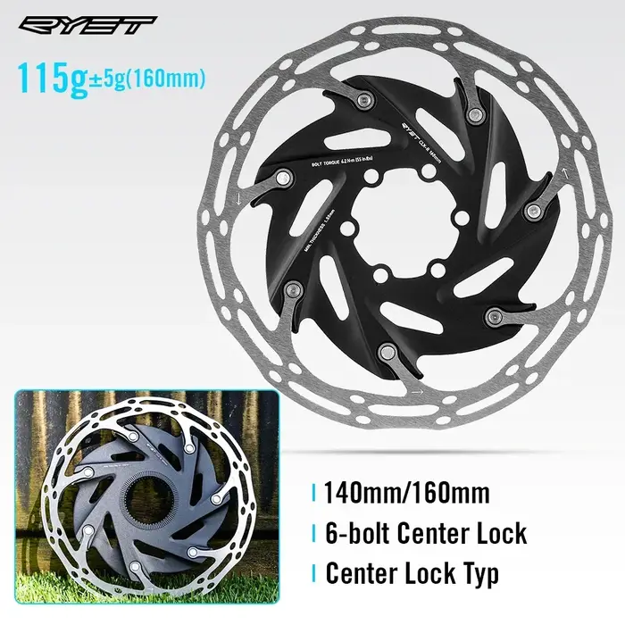 2025 RYET Rotors de frein de vélo 6 boulons et verrouillage central 140mm/160mm pièces